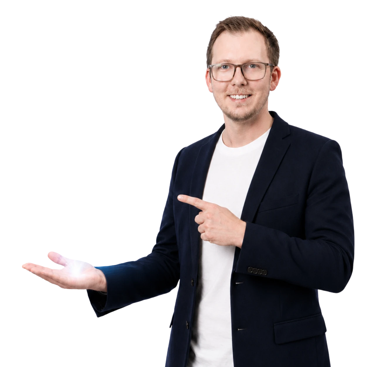 Jan Rohweder, CEO and Founder of Marketing Bear, presenting the leading AI assistants (ChatGPT, Google, Gemini, Claude) above his open hand